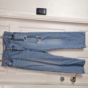 Levi's Ribcage Straight Ankle Jeans Button Fly Women 32 Distressed